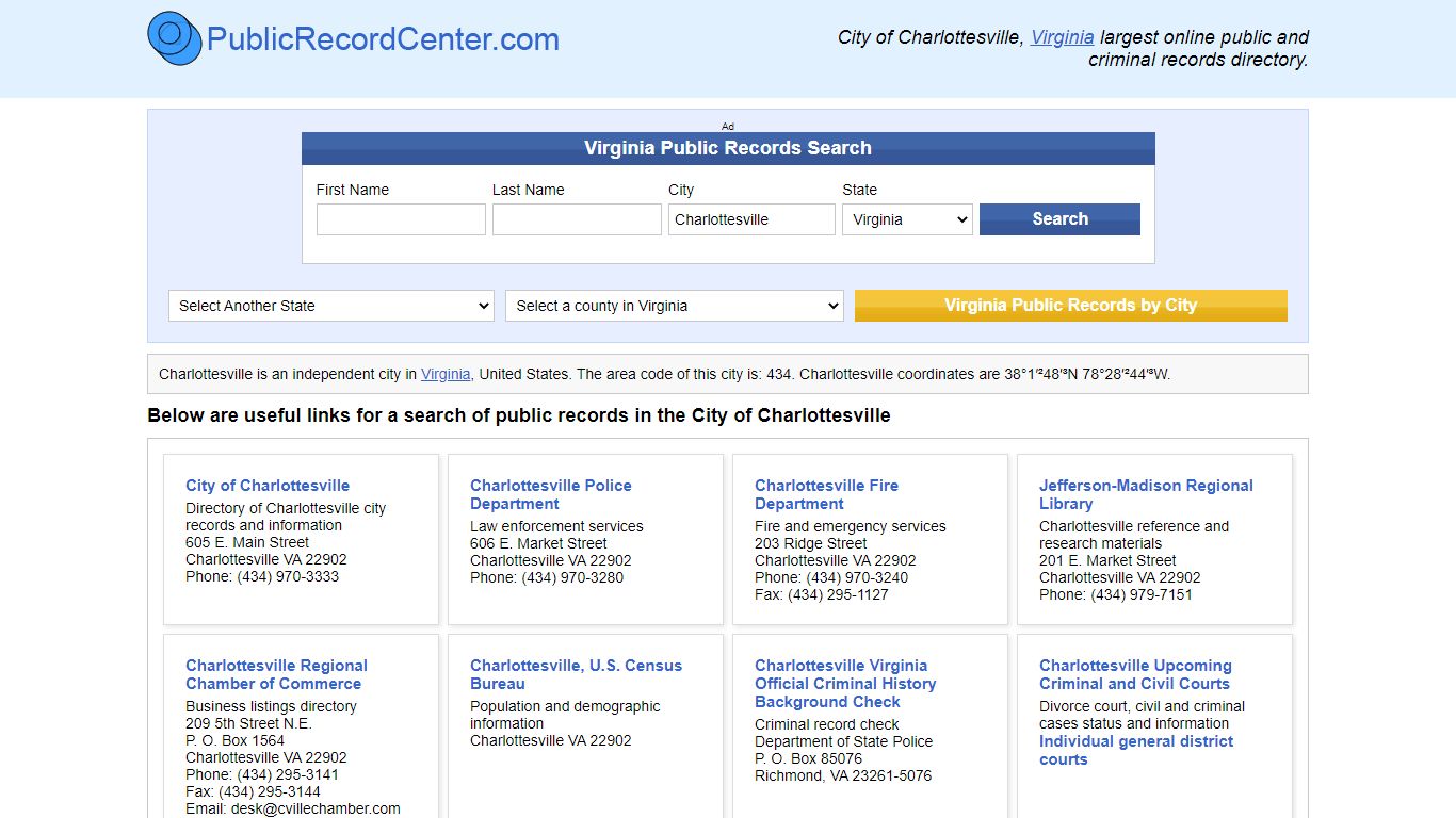 Charlottesville, Virginia Public Records and Criminal Background Check