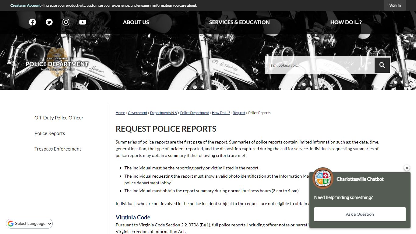 Request Police Reports | Charlottesville, VA
